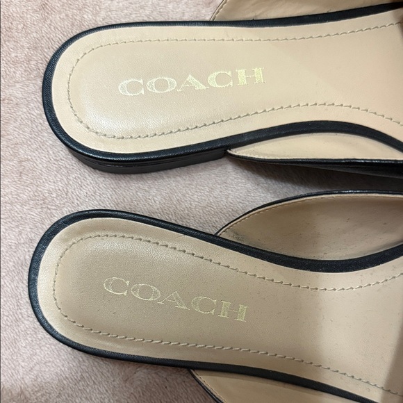 Coach Black Leather Mules with Gold Chain - Picture 2 of 5